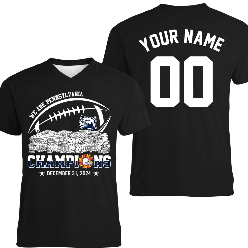 2024 Fiesta Champions Skyline Double Sided V-neck Shirt, We Are Pennsylvania Football 2024 Fiesta Champions 2 Sided Custom V-neck Shirts