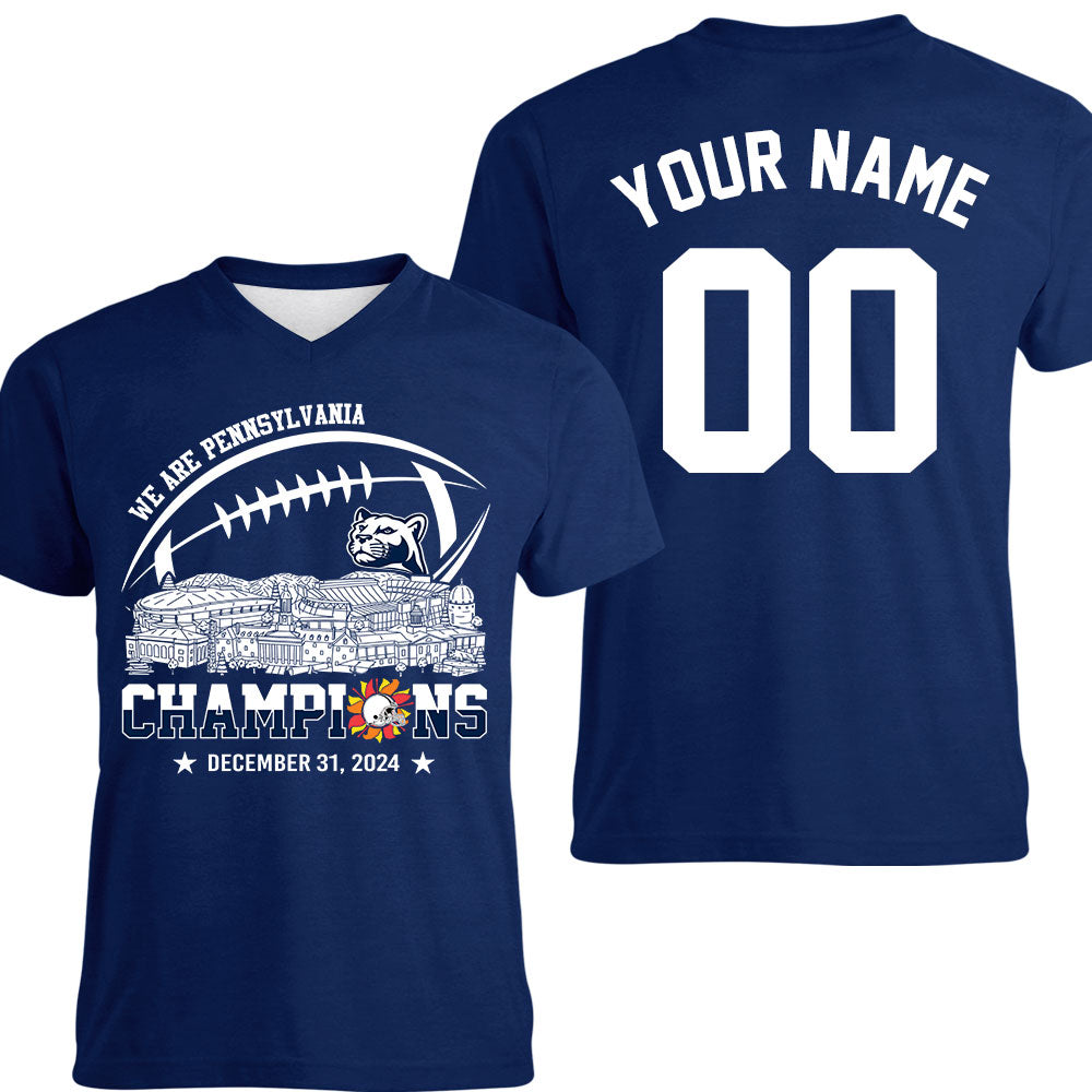 2024 Fiesta Champions Skyline Double Sided V-neck Shirt, We Are Pennsylvania Football 2024 Fiesta Champions 2 Sided Custom V-neck Shirts