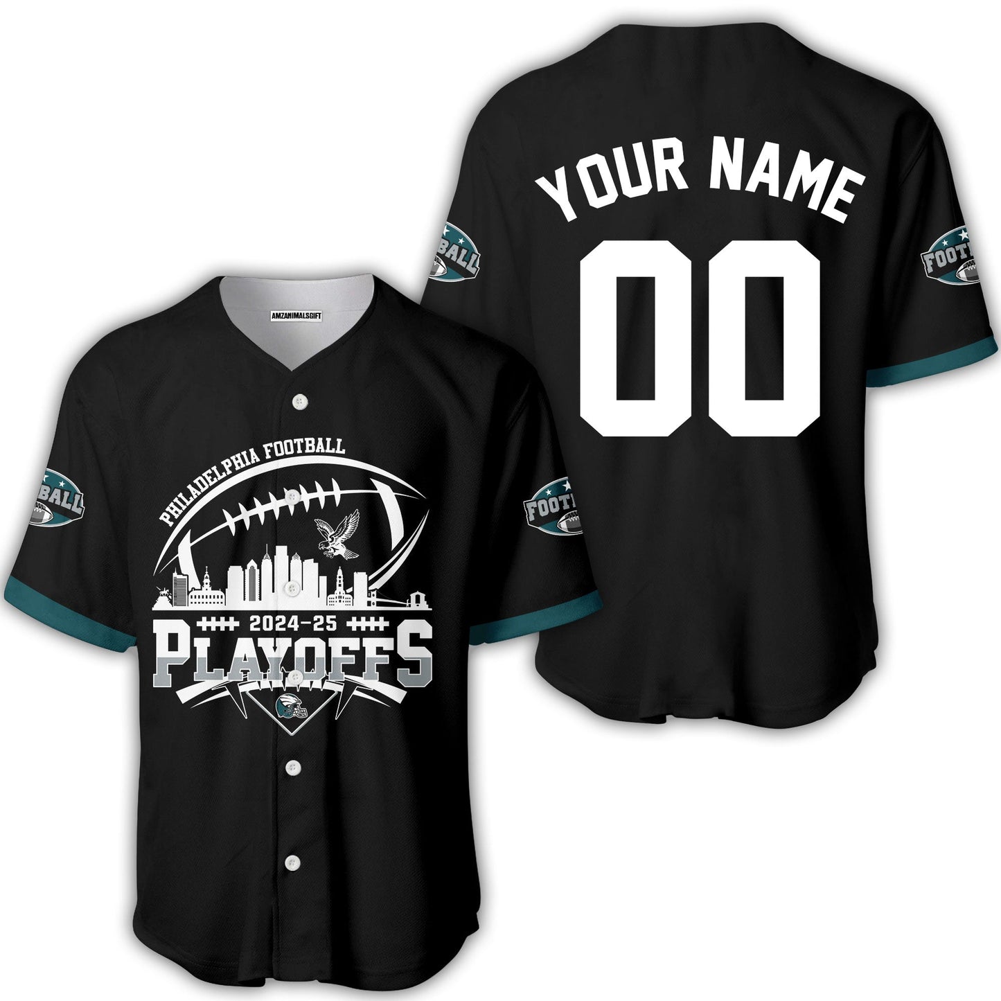 Philadelphia American Football 2024-25 Playoffs Skyline Custom V-neck Jersey, Custom Playoffs Philadelphia Football Game Day 2 Sided V-neck Jersey