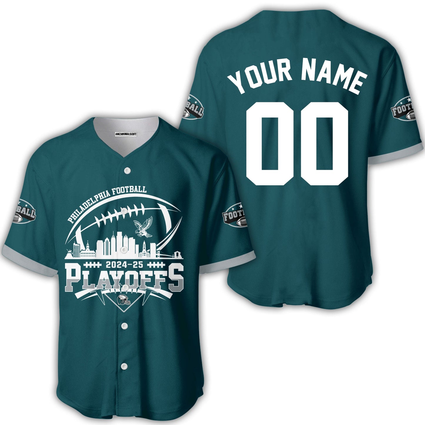 Philadelphia American Football 2024-25 Playoffs Skyline Custom V-neck Jersey, Custom Playoffs Philadelphia Football Game Day 2 Sided V-neck Jersey
