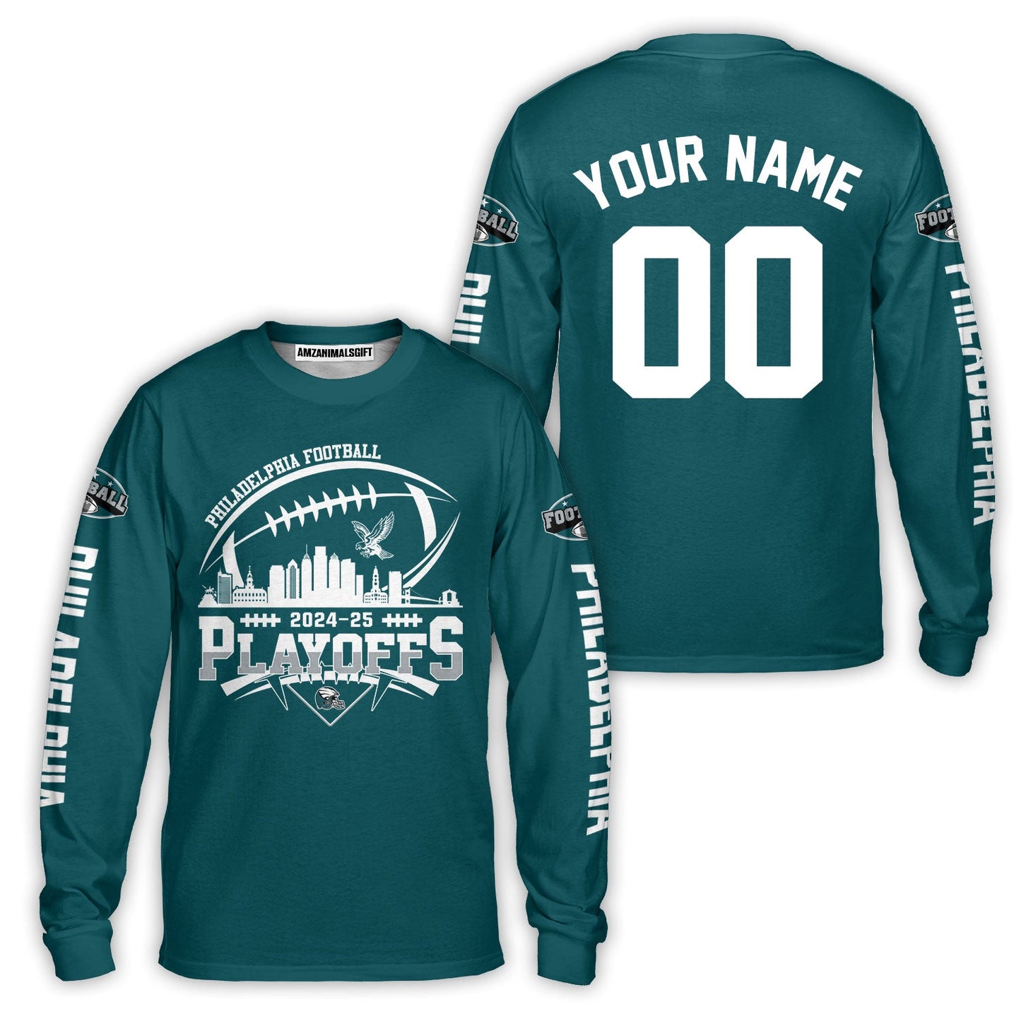 Philadelphia American Football 2024-25 Playoffs Skyline Custom V-neck Jersey, Custom Playoffs Philadelphia Football Game Day 2 Sided V-neck Jersey