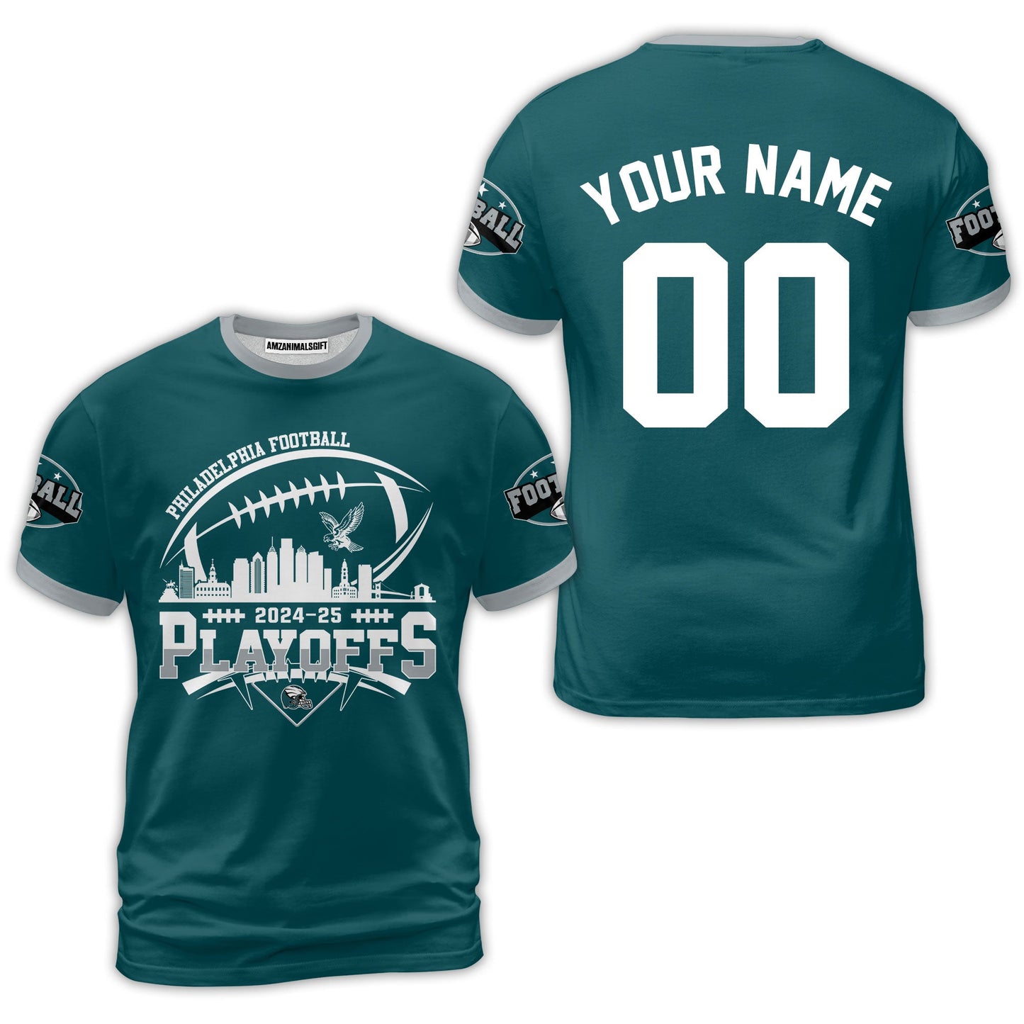 Philadelphia American Football 2024-25 Playoffs Skyline Custom V-neck Jersey, Custom Playoffs Philadelphia Football Game Day 2 Sided V-neck Jersey