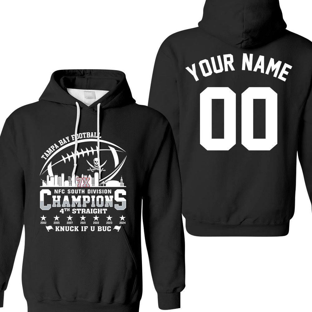 Tampa Bay Football 2024 NFC South Division Champions Skyline 2 Sided Shirts, 2024 NFC South Champs Custom Double Sided Shirts