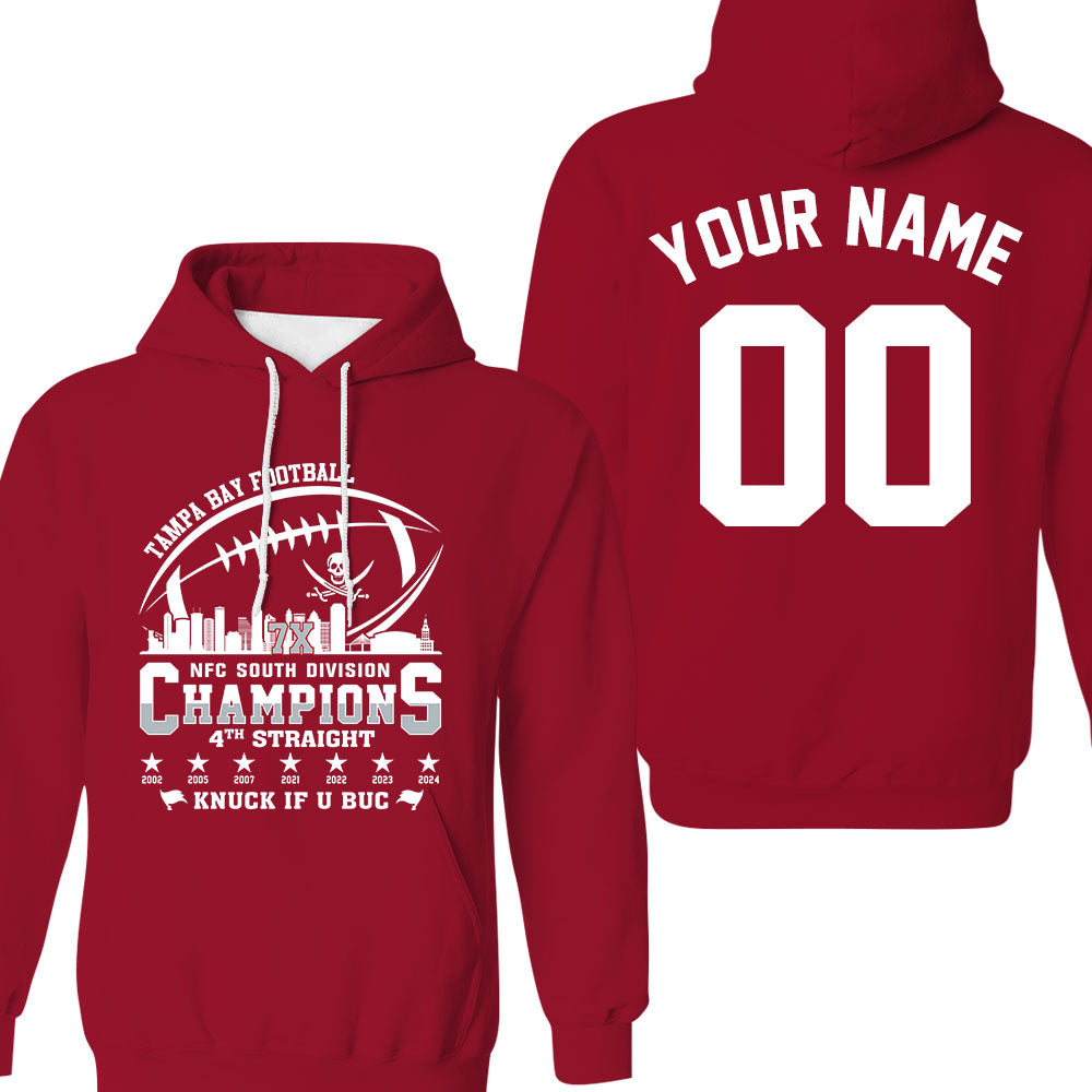 Tampa Bay Football 2024 NFC South Division Champions Skyline 2 Sided Shirts, 2024 NFC South Champs Custom Double Sided Shirts