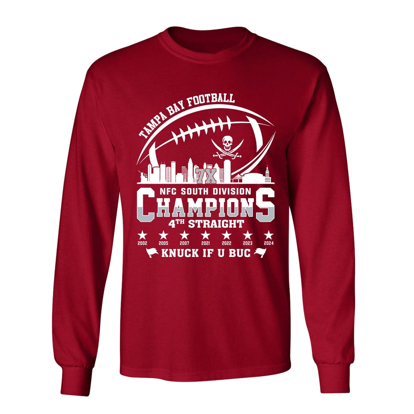 Tampa Bay Football 2024 NFC South Division Champions Skyline V-neck Shirt, 2024 NFC South Champs V-neck Shirts For Tampa Bay Football Fans