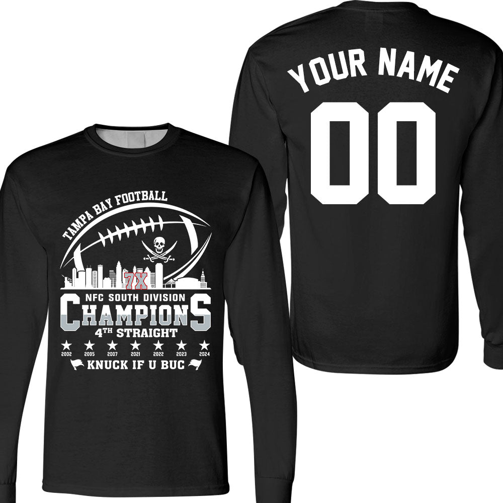 Tampa Bay Football 2024 NFC South Division Champions Skyline 2 Sided Sweatshirt, 2024 NFC South Champs Custom Double Sided Sweatshirt