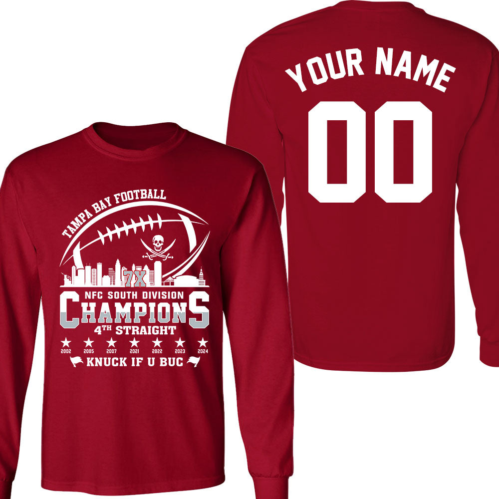 Tampa Bay Football 2024 NFC South Division Champions Skyline 2 Sided Shirts, 2024 NFC South Champs Custom Double Sided Shirts