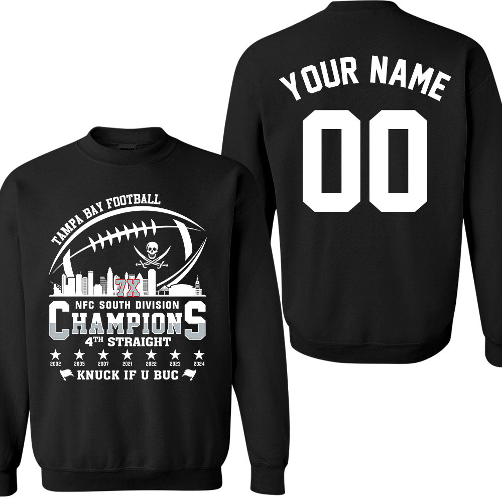 Tampa Bay Football 2024 NFC South Division Champions Skyline 2 Sided Shirts, 2024 NFC South Champs Custom Double Sided Shirts