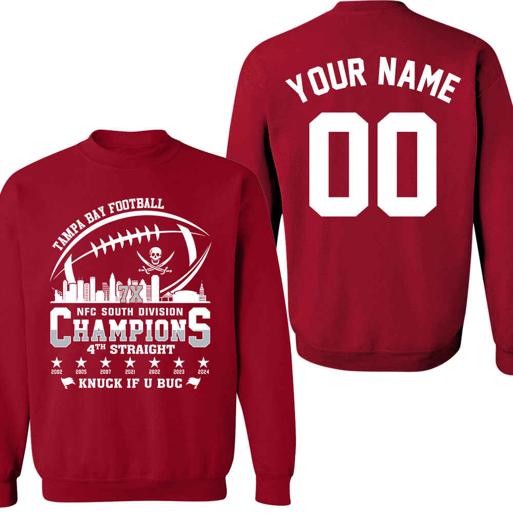 Tampa Bay Football 2024 NFC South Division Champions Skyline 2 Sided V-neck Shirt, 2024 NFC South Champs Custom Double Sided V-neck Shirts