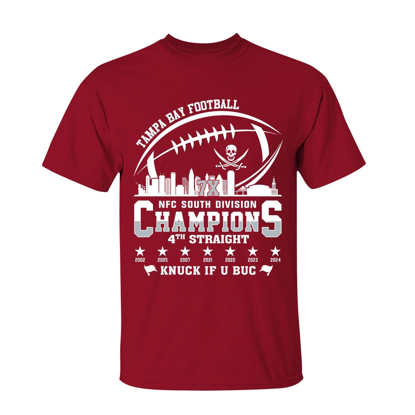 Tampa Bay Football 2024 NFC South Division Champions Skyline V-neck Shirt, 2024 NFC South Champs V-neck Shirts For Tampa Bay Football Fans