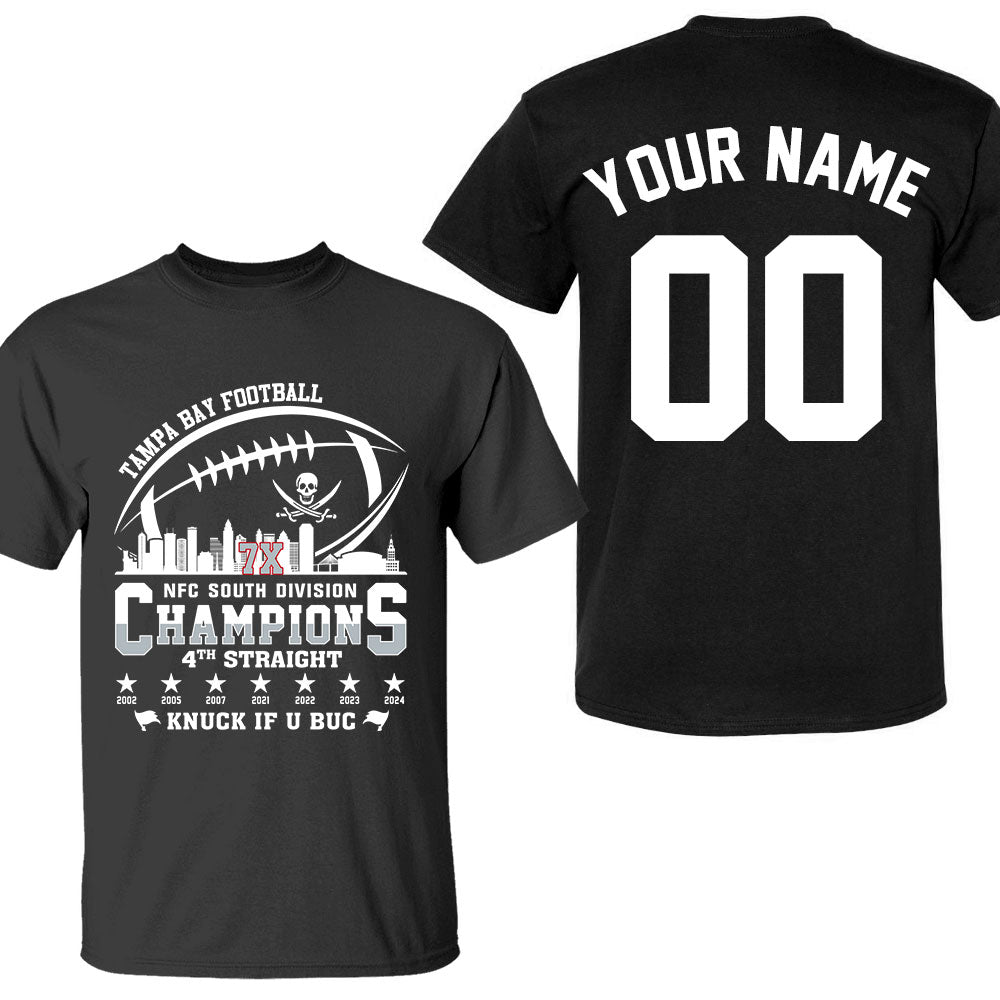 Tampa Bay Football 2024 NFC South Division Champions Skyline 2 Sided Shirts, 2024 NFC South Champs Custom Double Sided Shirts
