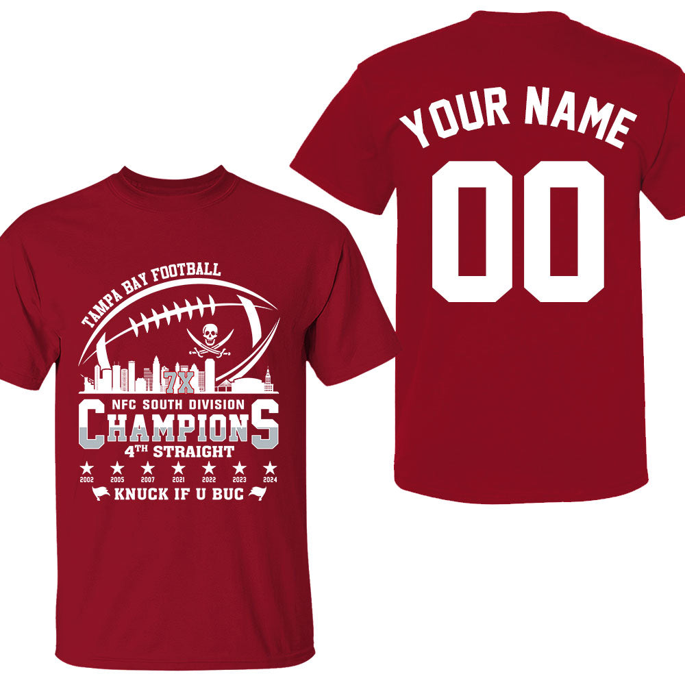 Tampa Bay Football 2024 NFC South Division Champions Skyline 2 Sided Shirts, 2024 NFC South Champs Custom Double Sided Shirts
