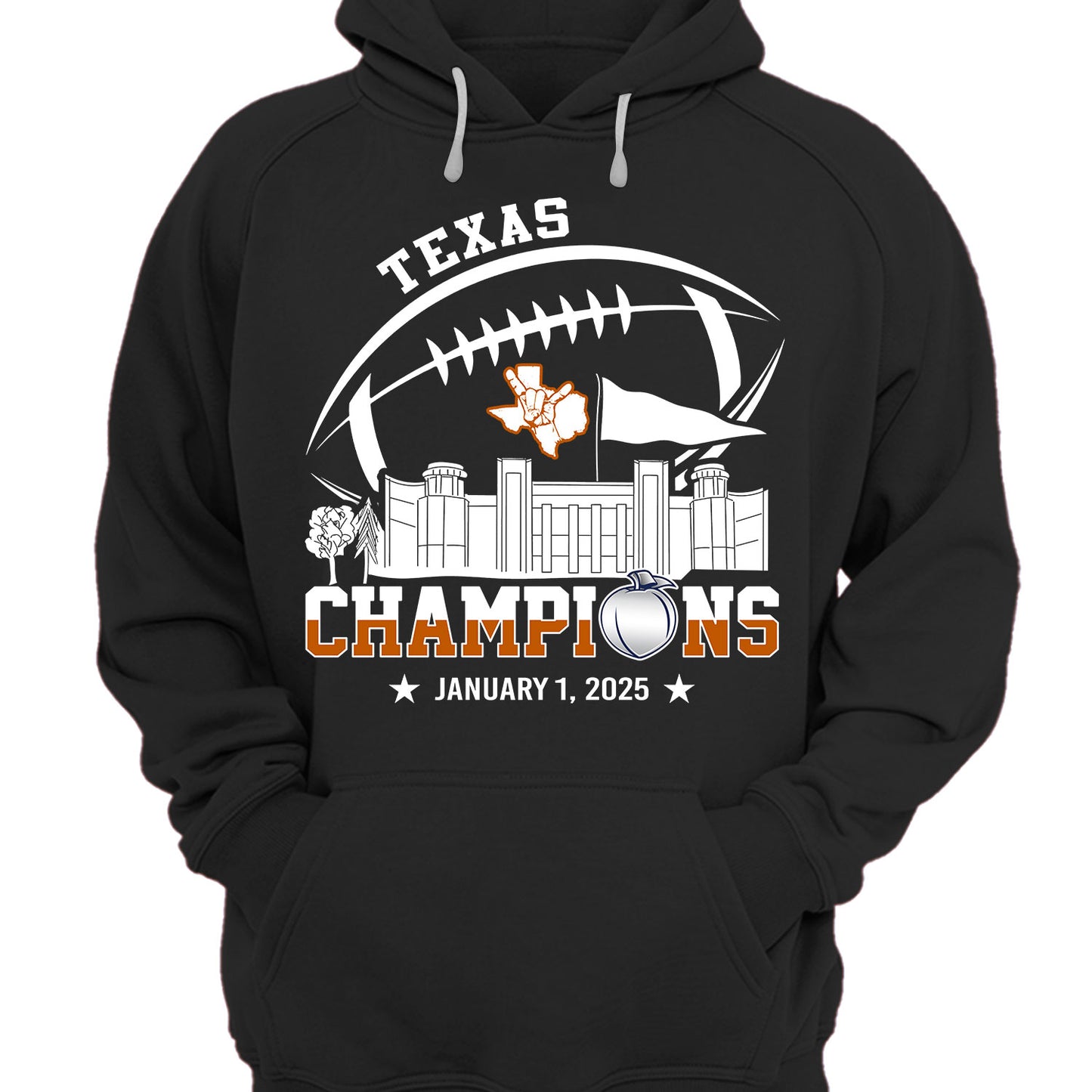 2025 Peach Champions Skyline Hoodie Sweatshirt, Texas Football 2025 Peach Champions Hoodie Sweatshirt For Texas Football Fans
