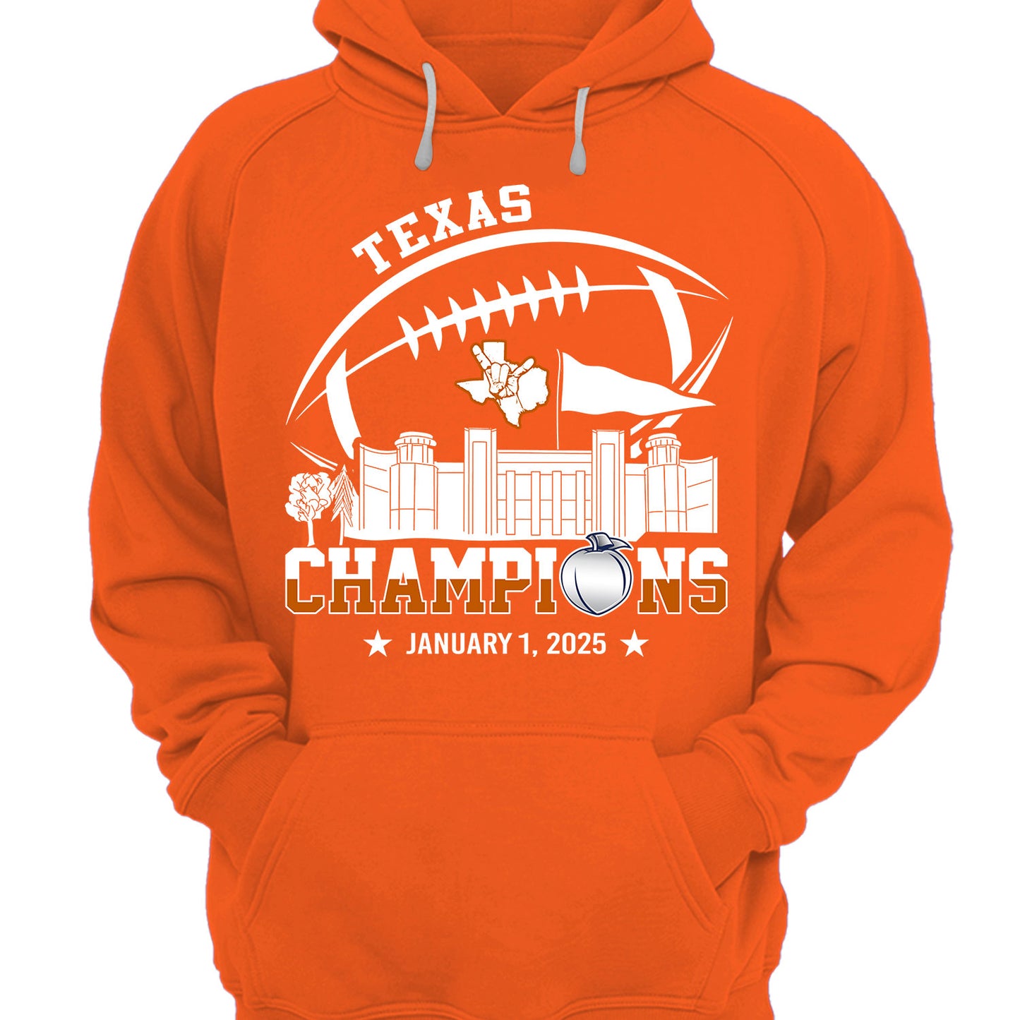 2025 Peach Champions Skyline Hoodie Sweatshirt, Texas Football 2025 Peach Champions Hoodie Sweatshirt For Texas Football Fans
