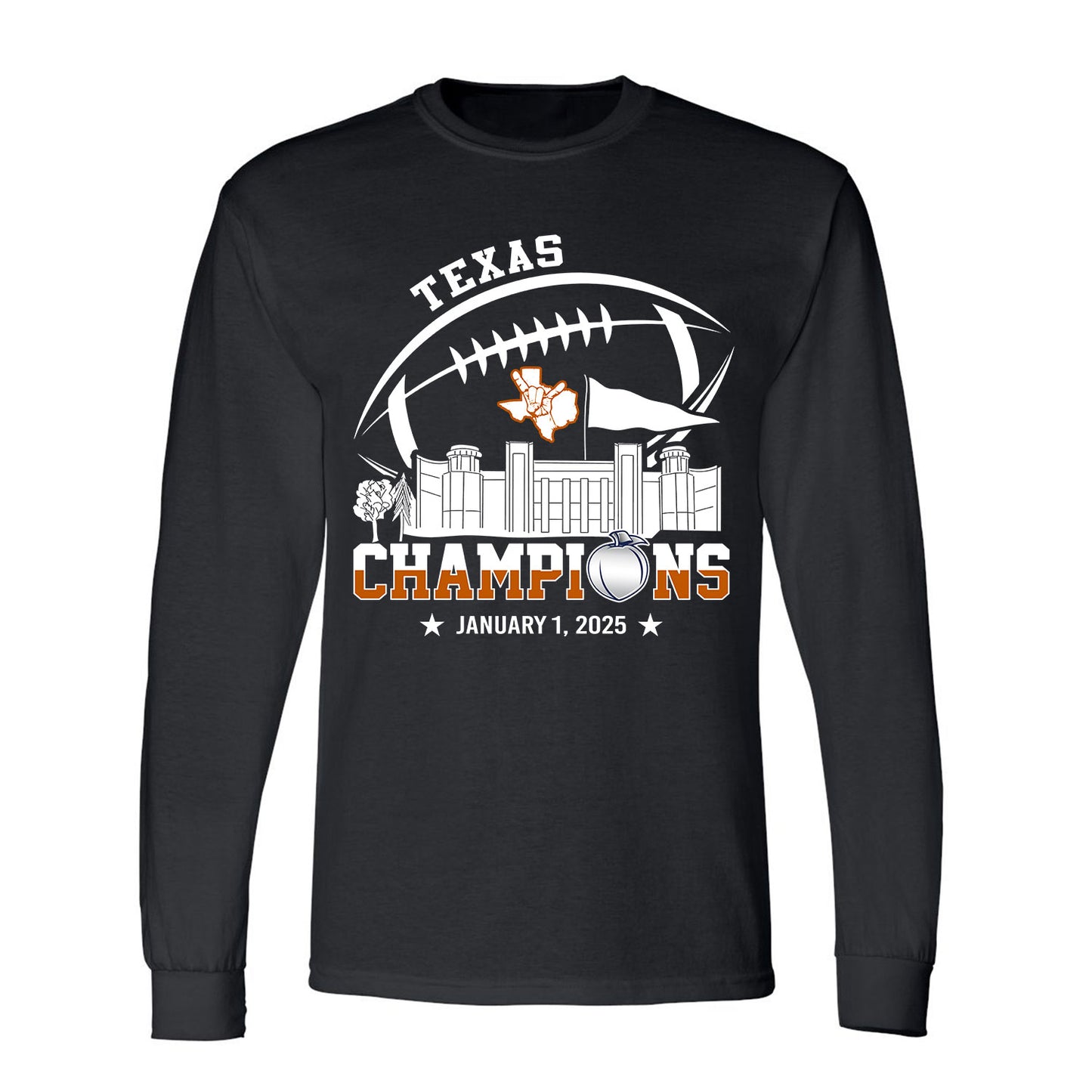 2025 Peach Champions Skyline Hoodie Sweatshirt, Texas Football 2025 Peach Champions Hoodie Sweatshirt For Texas Football Fans