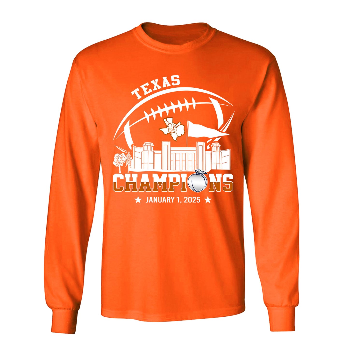 2025 Peach Champions Skyline Hoodie Sweatshirt, Texas Football 2025 Peach Champions Hoodie Sweatshirt For Texas Football Fans