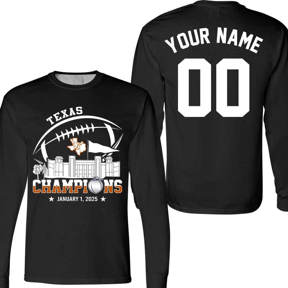 2025 Peach Champions Skyline Double Sided Hoodie Shirts, Texas Football 2025 Peach Champions 2 Sided Custom Hoodie Shirts