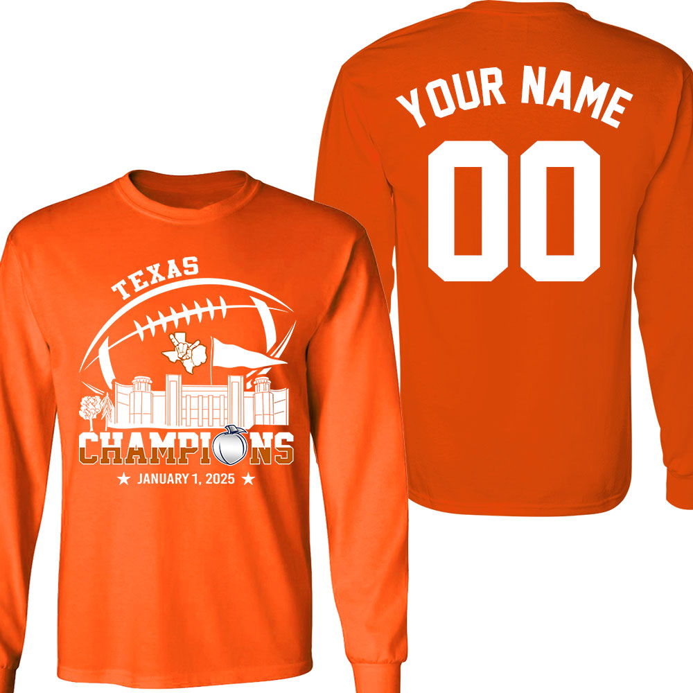 2025 Peach Champions Skyline Double Sided Hoodie Shirts, Texas Football 2025 Peach Champions 2 Sided Custom Hoodie Shirts