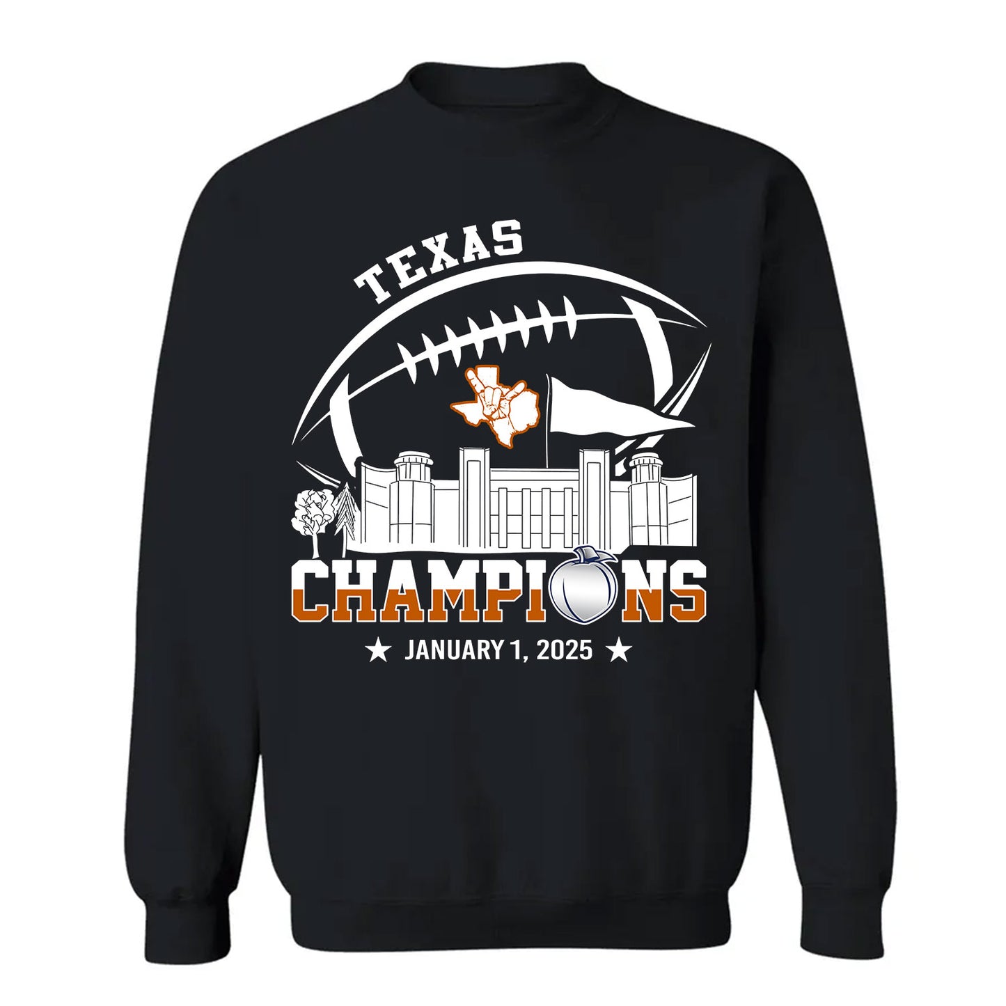 2025 Peach Champions Skyline Hoodie Sweatshirt, Texas Football 2025 Peach Champions Hoodie Sweatshirt For Texas Football Fans
