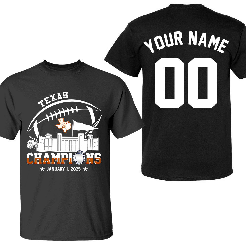 2025 Peach Champions Skyline Double Sided Hoodie Shirts, Texas Football 2025 Peach Champions 2 Sided Custom Hoodie Shirts