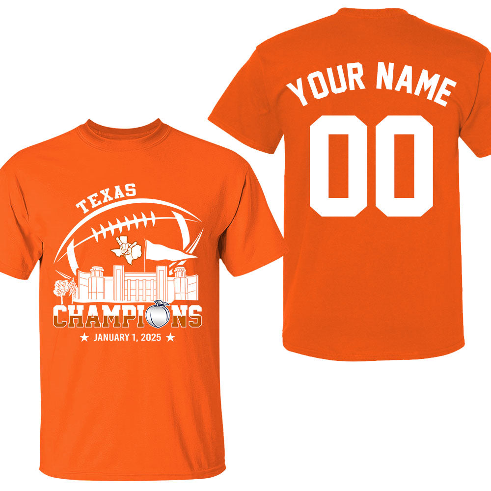 2025 Peach Champions Skyline Double Sided Hoodie Shirts, Texas Football 2025 Peach Champions 2 Sided Custom Hoodie Shirts