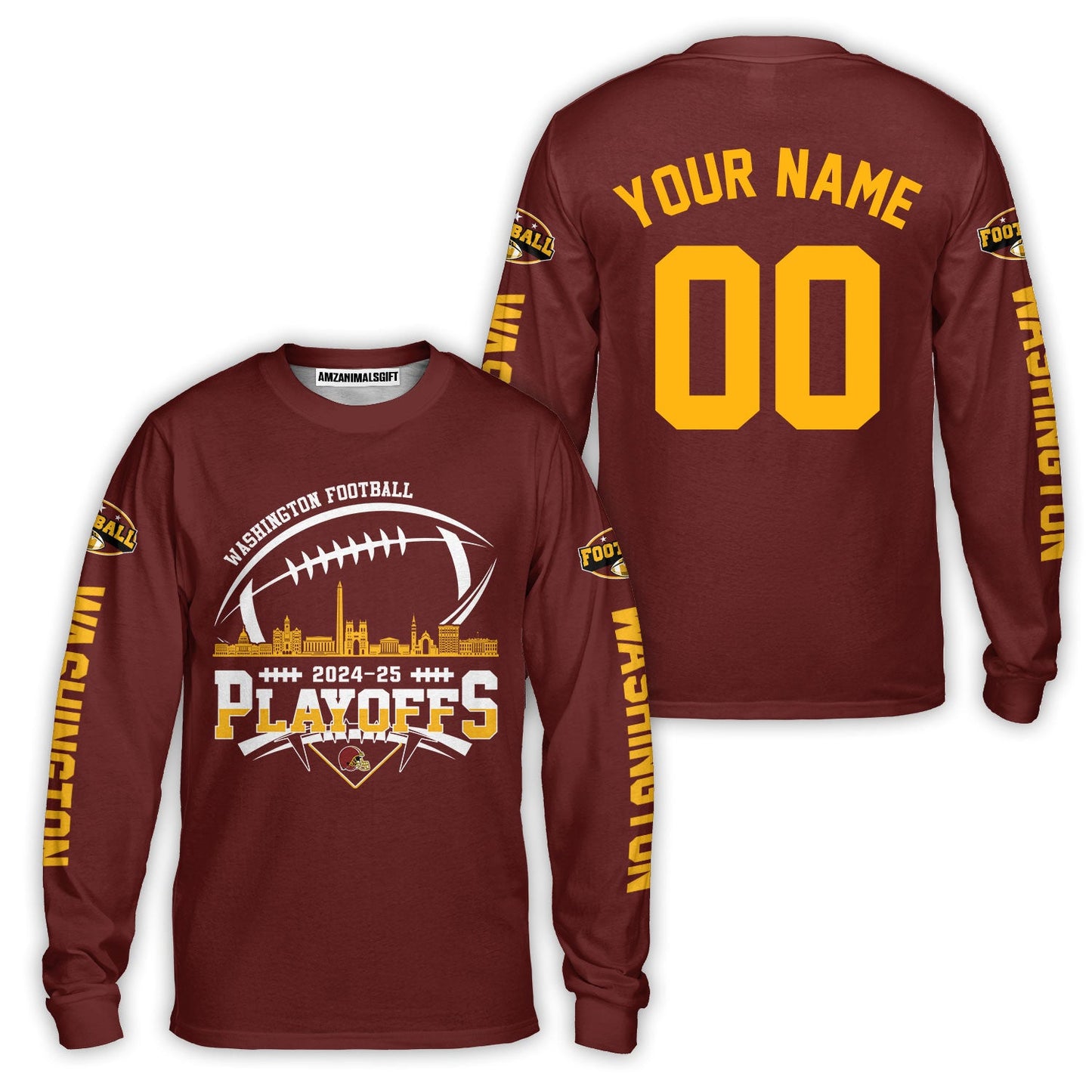 Washington American Football 2024-25 Playoffs Skyline Custom Double Sided V-neck Jersey,Washington Game Day Division Playoffs Custom V-neck Jersey