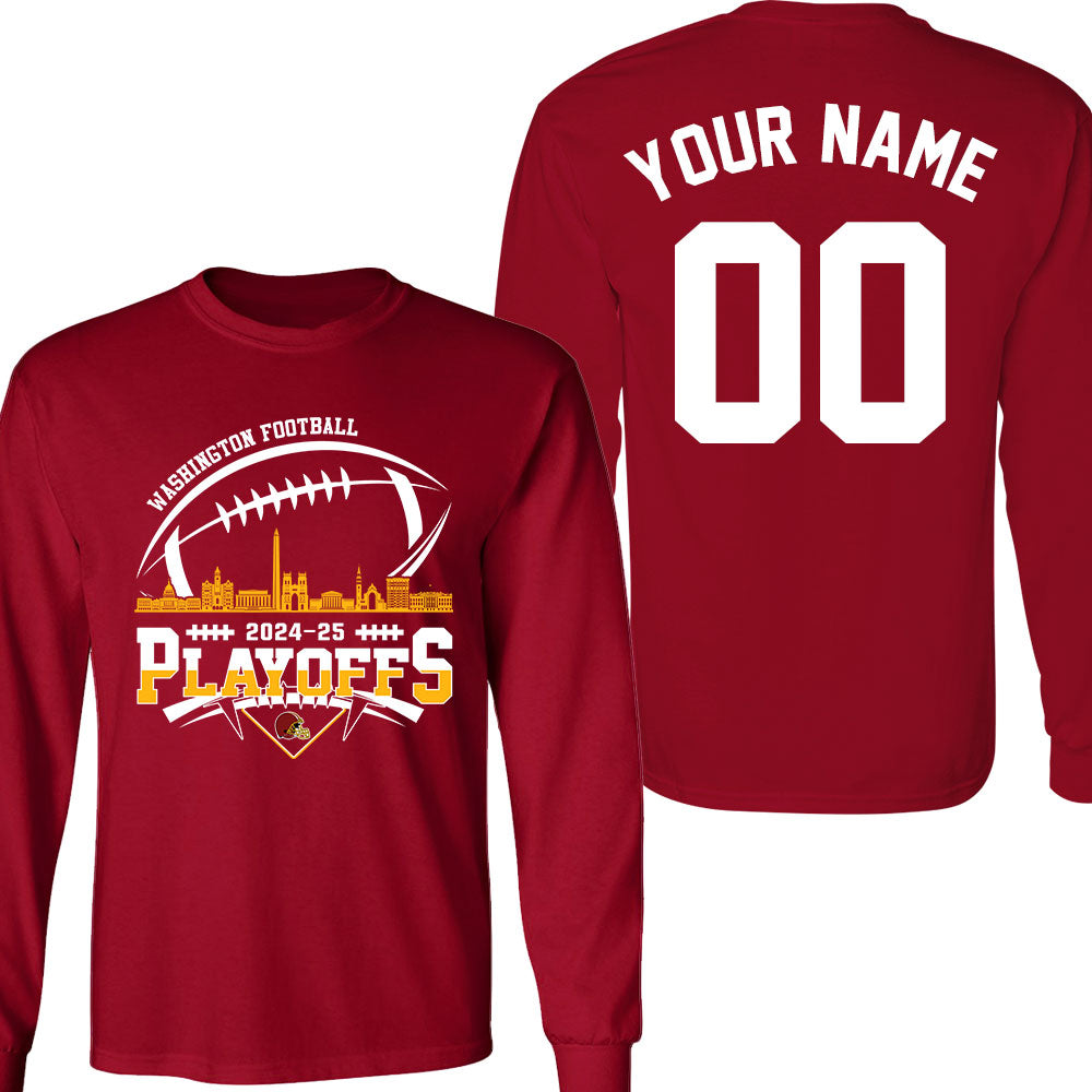 Washington American Football 2024-25 Playoffs Skyline Double Sided V-neck Shirts, Washington Game Day Divisional Playoffs Custom V-neck Shirts