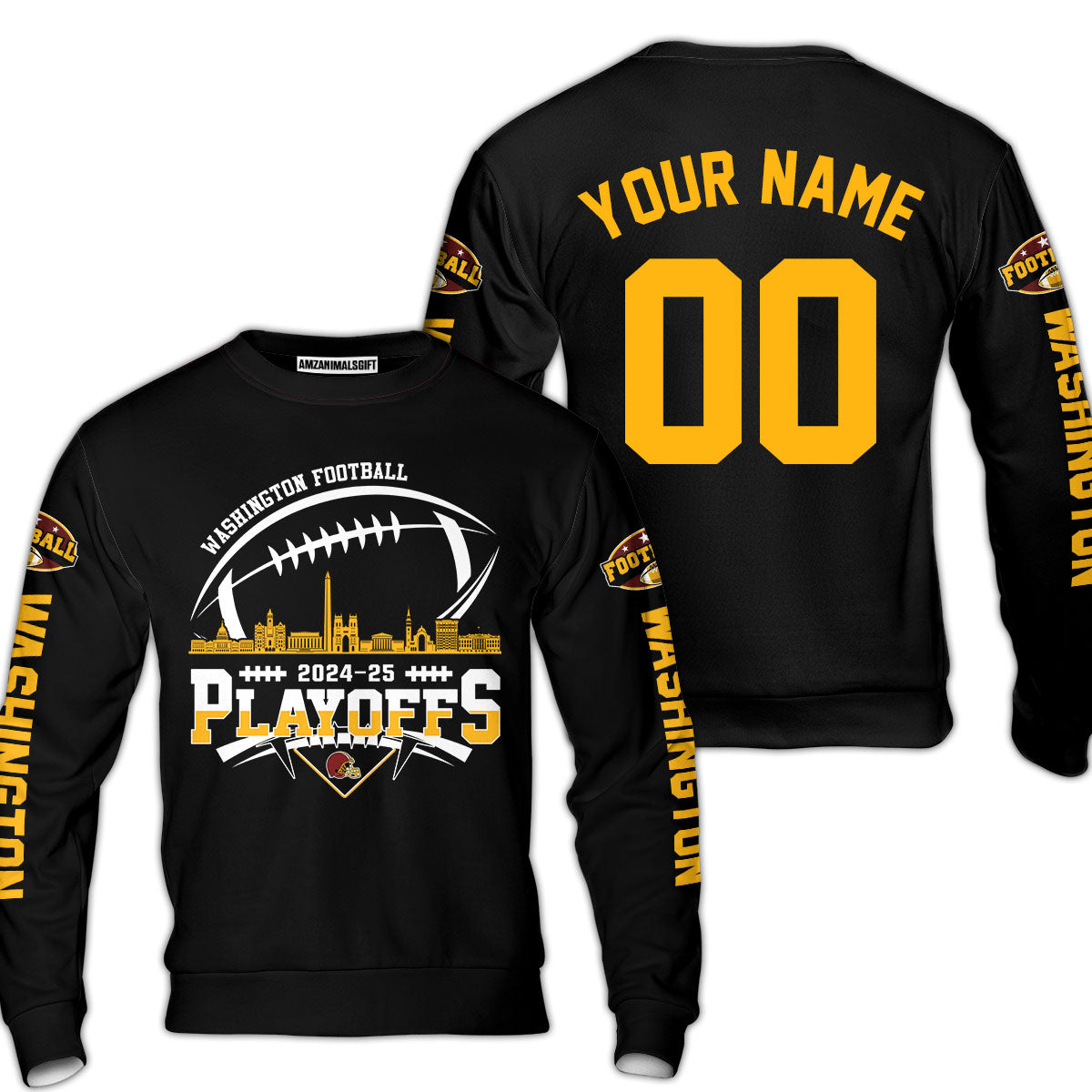 Washington American Football 2024-25 Playoffs Skyline Custom Double Sided Long Sleeve, Washington Game Day Division Playoffs Custom Long Sleeve Shirts