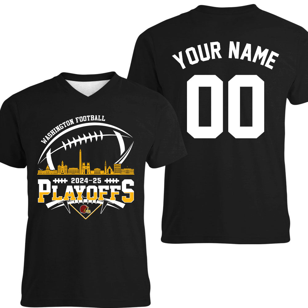 Washington American Football 2024-25 Playoffs Skyline Double Sided V-neck Shirts, Washington Game Day Divisional Playoffs Custom V-neck Shirts
