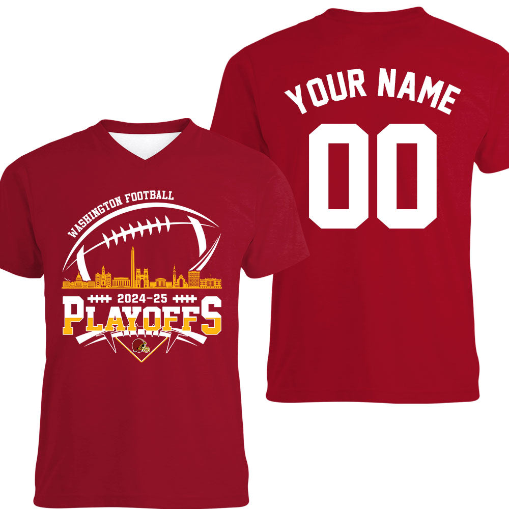 Washington American Football 2024-25 Playoffs Skyline Double Sided V-neck Shirts, Washington Game Day Divisional Playoffs Custom V-neck Shirts