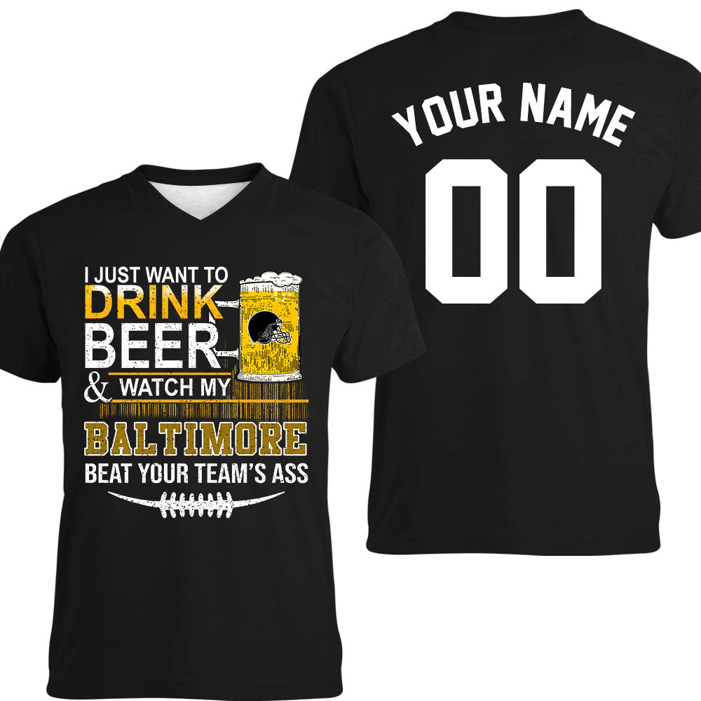 Baltimore American Football Beer Double Sided Sweatshirt, Just Want To Drink Beer & Watch My Baltimore American Football Beat Your Team Sweatshirt