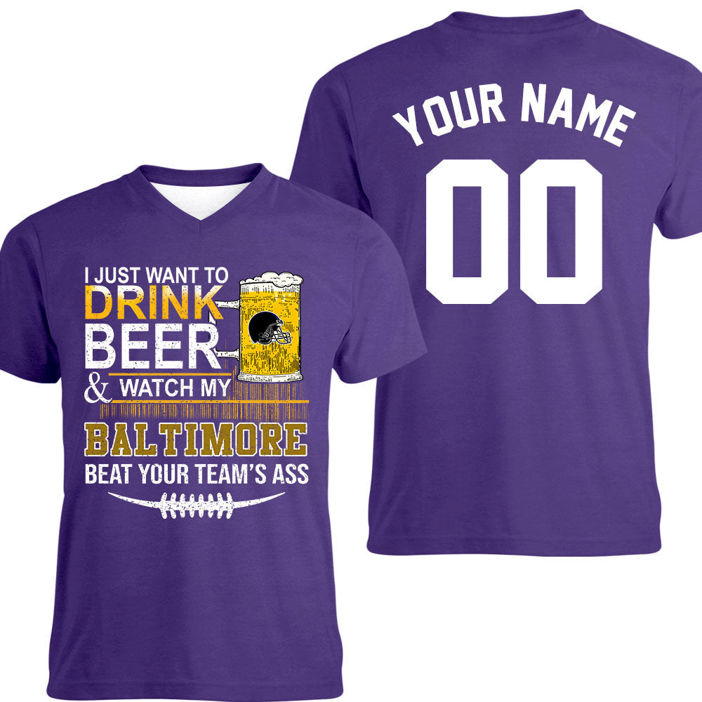 Baltimore American Football Beer Double Sided Sweatshirt, Just Want To Drink Beer & Watch My Baltimore American Football Beat Your Team Sweatshirt