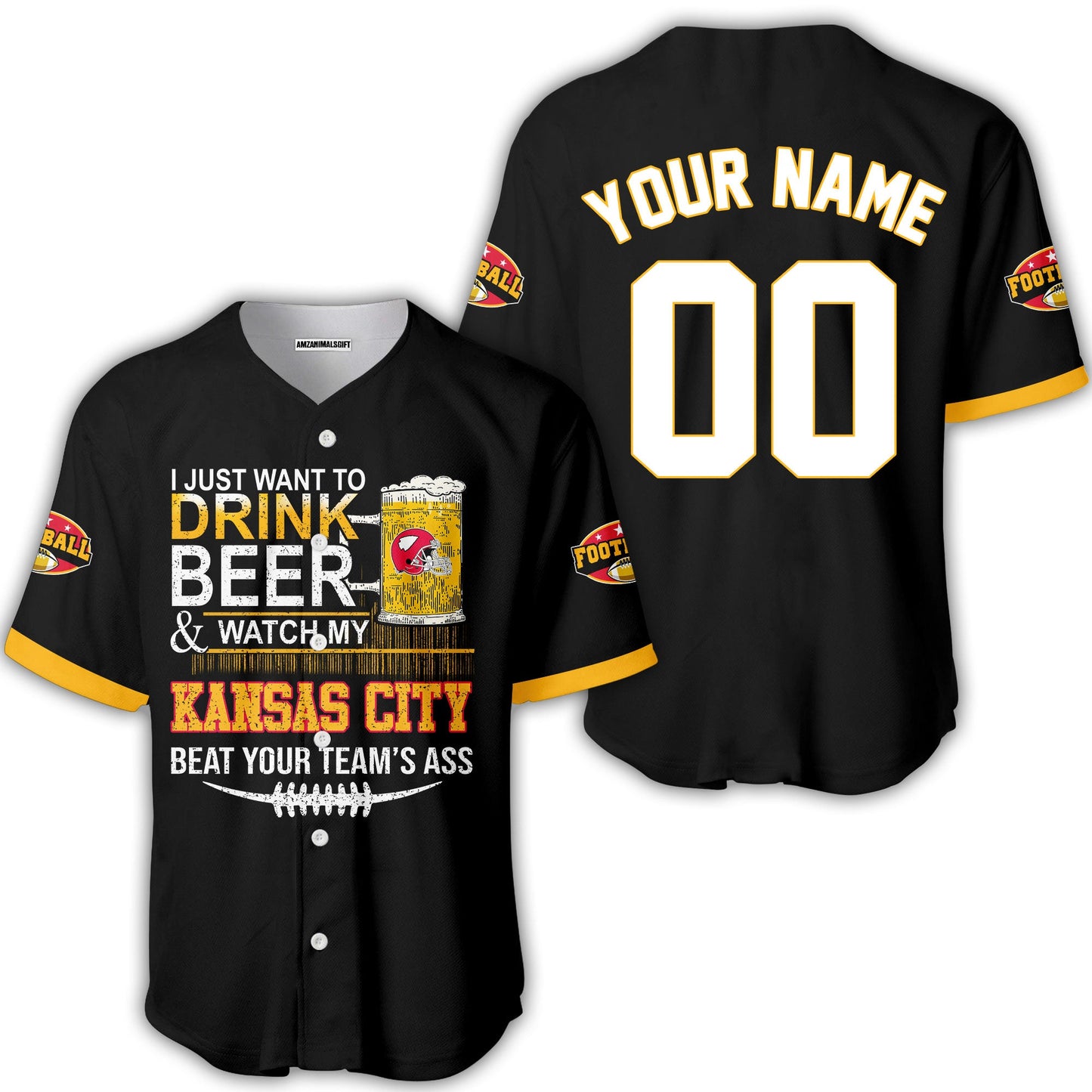 Kansas city American Football Beer Custom Long Sleeve Shirt, Just Want To Drink Beer & Watch My Kansas city American Football 2 Side Long Sleeve Shirt
