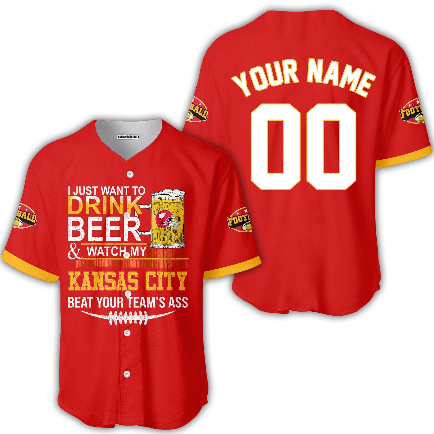 Kansas city American Football Beer Custom Long Sleeve Shirt, Just Want To Drink Beer & Watch My Kansas city American Football 2 Side Long Sleeve Shirt