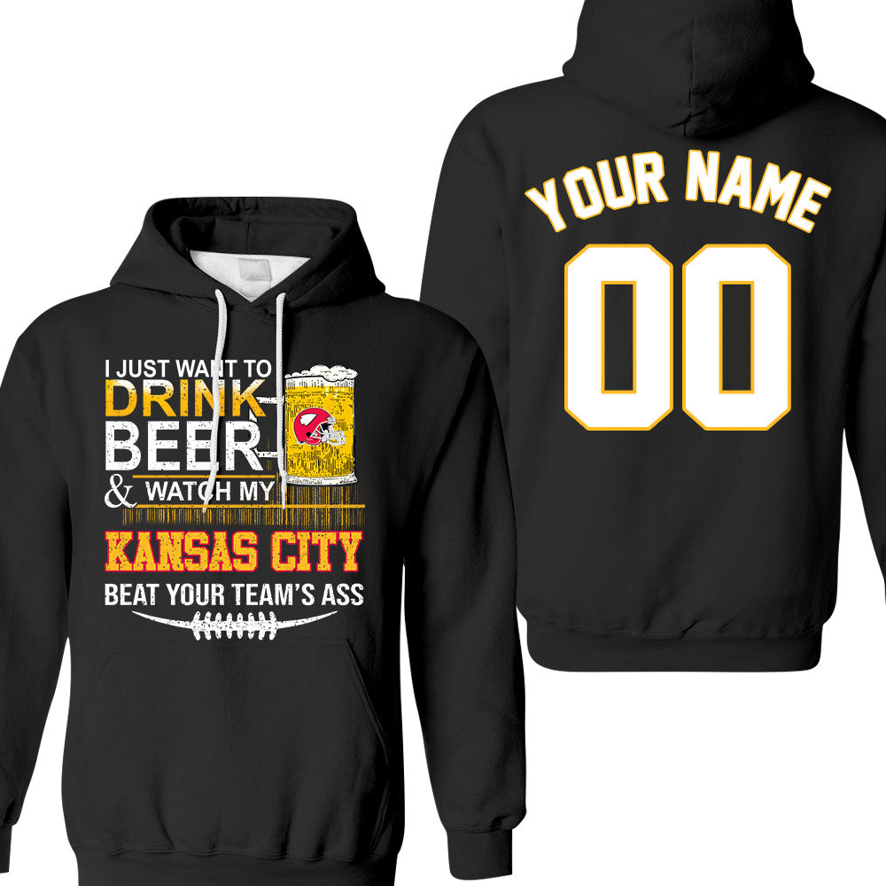 Kansas city American Football Beer Double Sided V-neck Shirts, Just Want To Drink Beer & Watch My Kansas city Football 2 Side V-neck Shirts