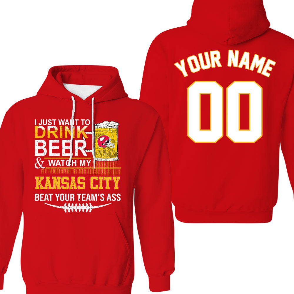 Kansas city American Football Beer Double Sided V-neck Shirts, Just Want To Drink Beer & Watch My Kansas city Football 2 Side V-neck Shirts