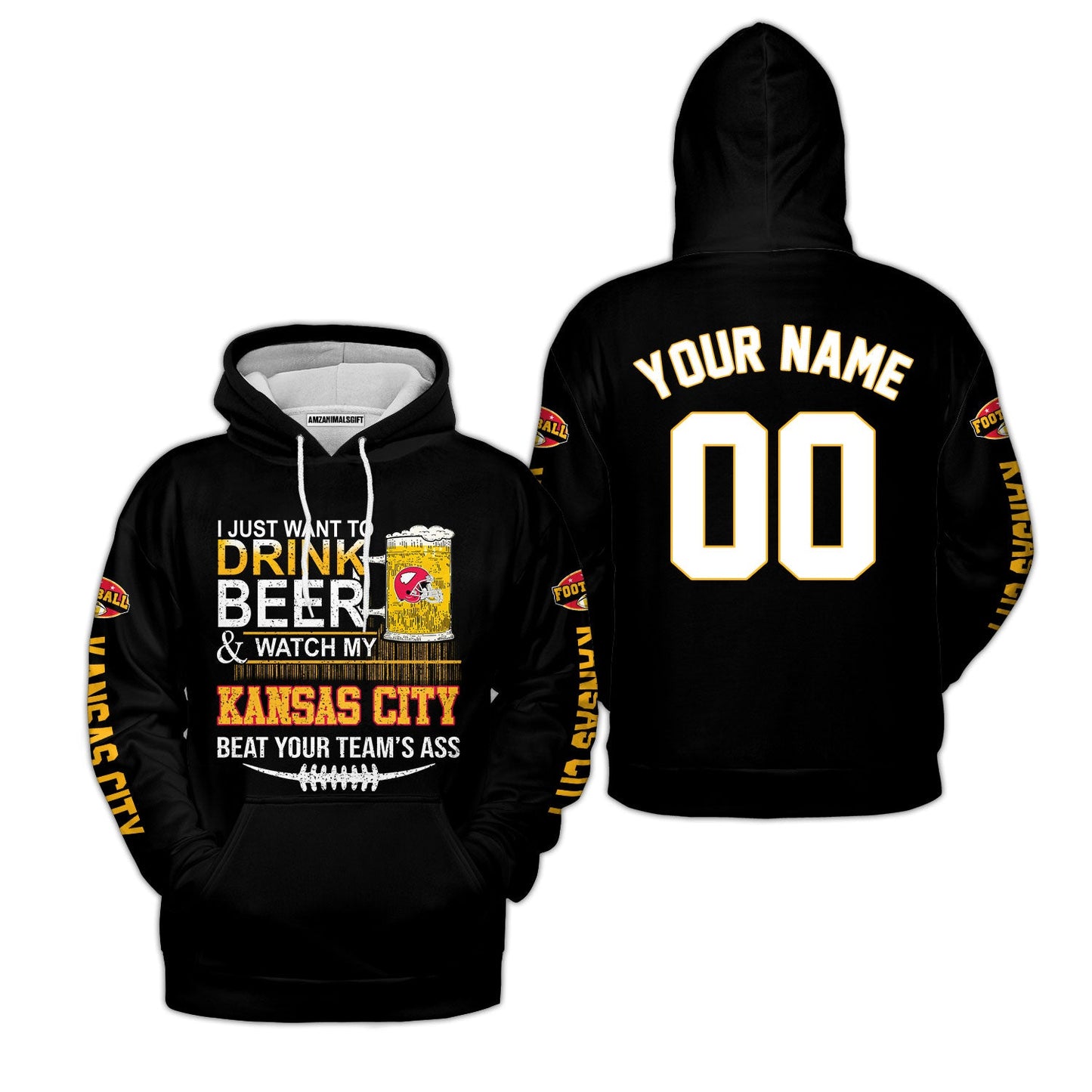 Kansas city American Football Beer Custom Long Sleeve Shirt, Just Want To Drink Beer & Watch My Kansas city American Football 2 Side Long Sleeve Shirt