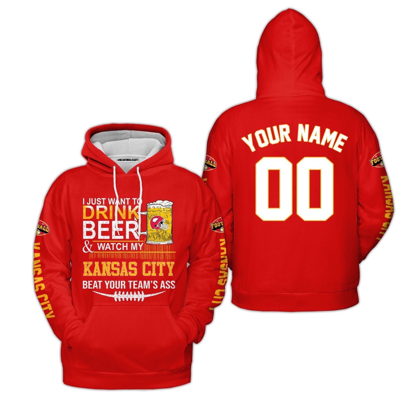 Kansas city American Football Beer Custom Long Sleeve Shirt, Just Want To Drink Beer & Watch My Kansas city American Football 2 Side Long Sleeve Shirt