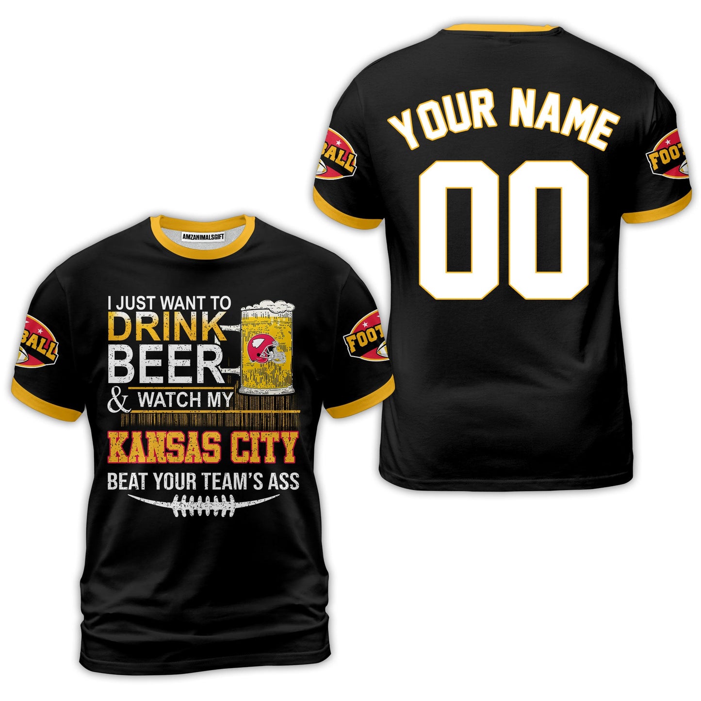 Kansas city American Football Beer Custom Long Sleeve Shirt, Just Want To Drink Beer & Watch My Kansas city American Football 2 Side Long Sleeve Shirt