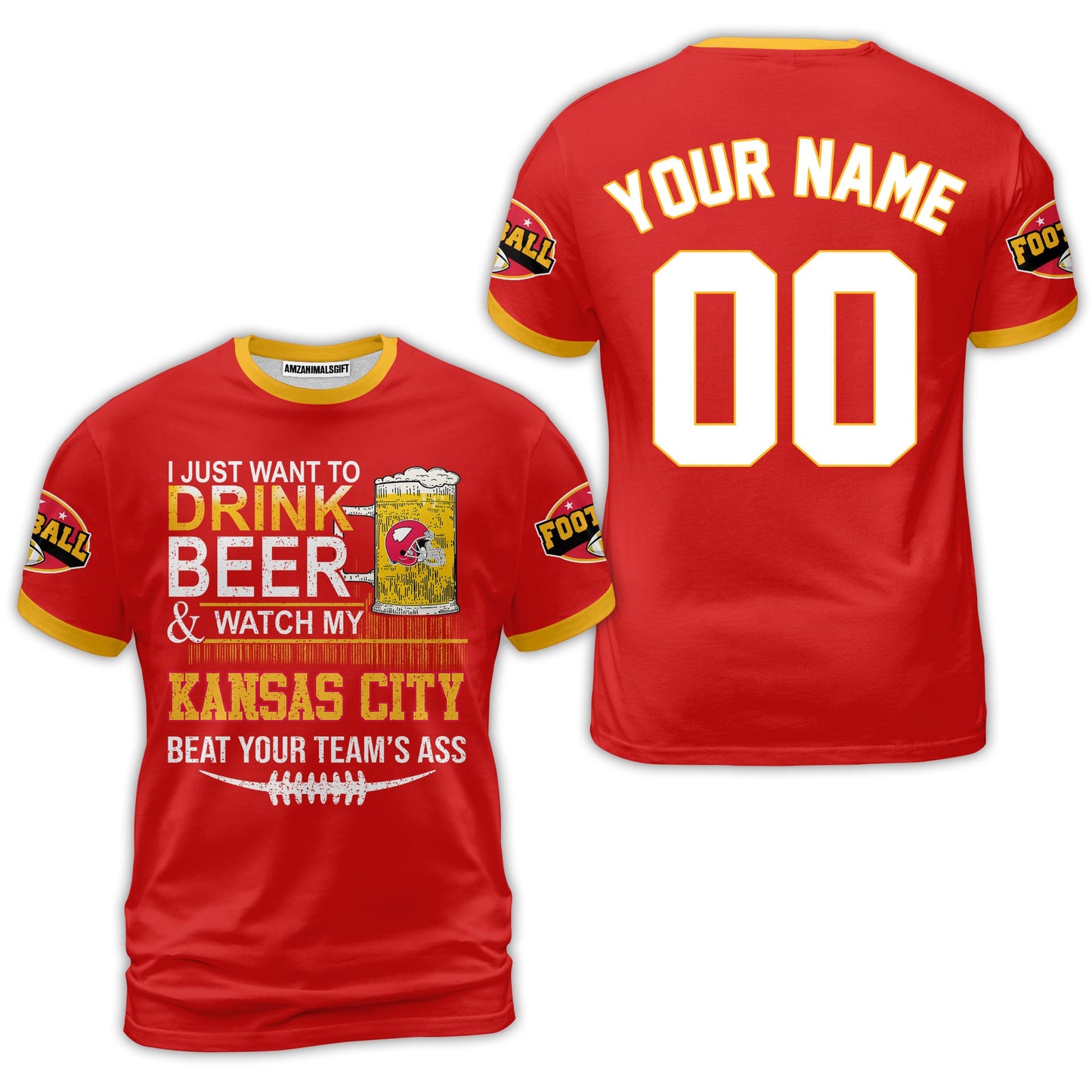 Kansas city American Football Beer Custom Long Sleeve Shirt, Just Want To Drink Beer & Watch My Kansas city American Football 2 Side Long Sleeve Shirt
