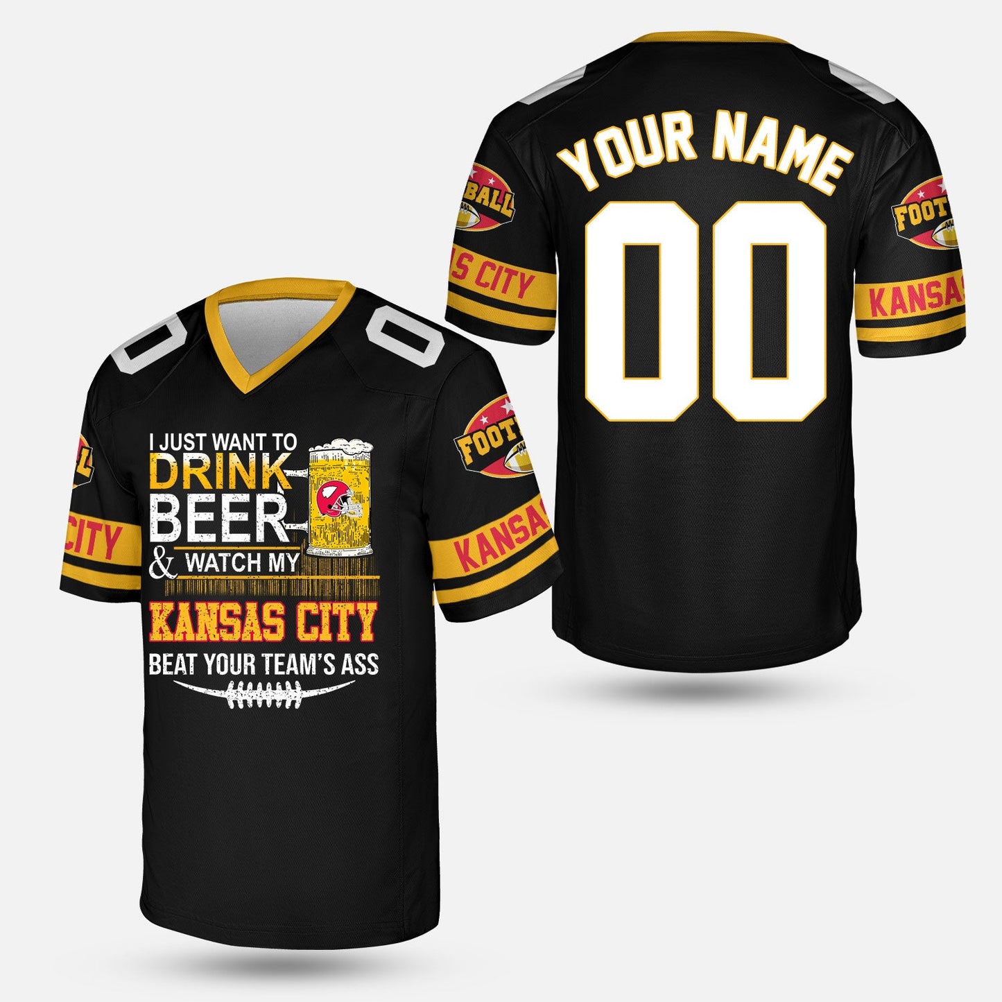 Kansas city American Football Beer Custom Long Sleeve Shirt, Just Want To Drink Beer & Watch My Kansas city American Football 2 Side Long Sleeve Shirt
