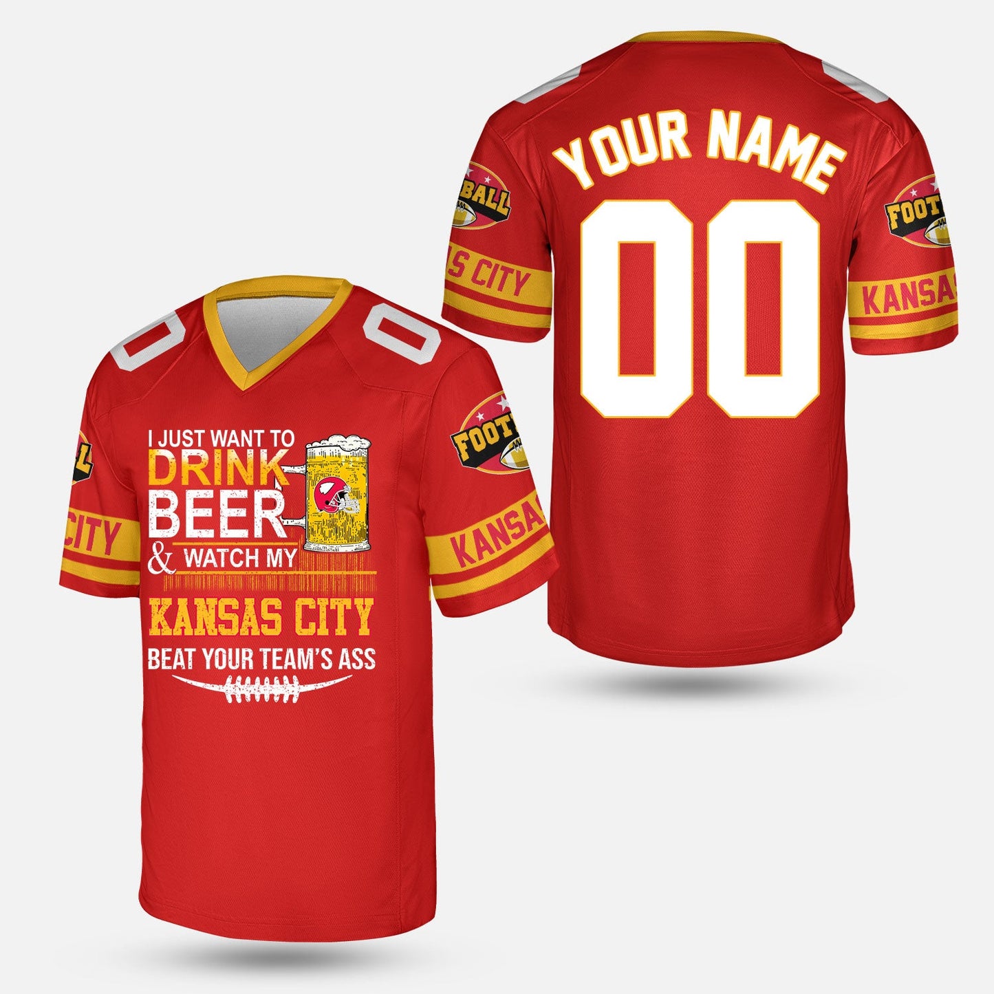 Kansas city American Football Beer Custom Long Sleeve Shirt, Just Want To Drink Beer & Watch My Kansas city American Football 2 Side Long Sleeve Shirt