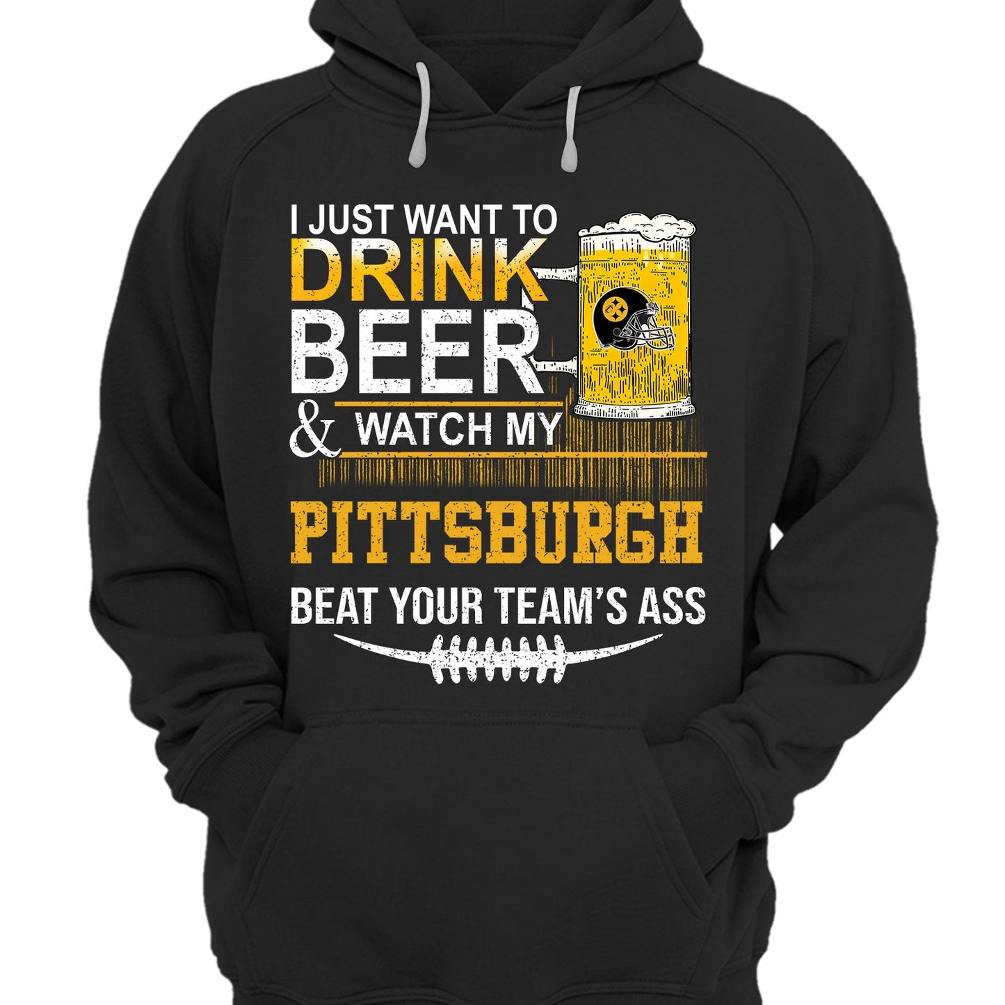 Pittsburgh American Football Beer Long Sleeve Shirt, Just Want To Drink Beer & Watch My Pittsburgh American Football Beat Your Team Long Sleeve Shirts