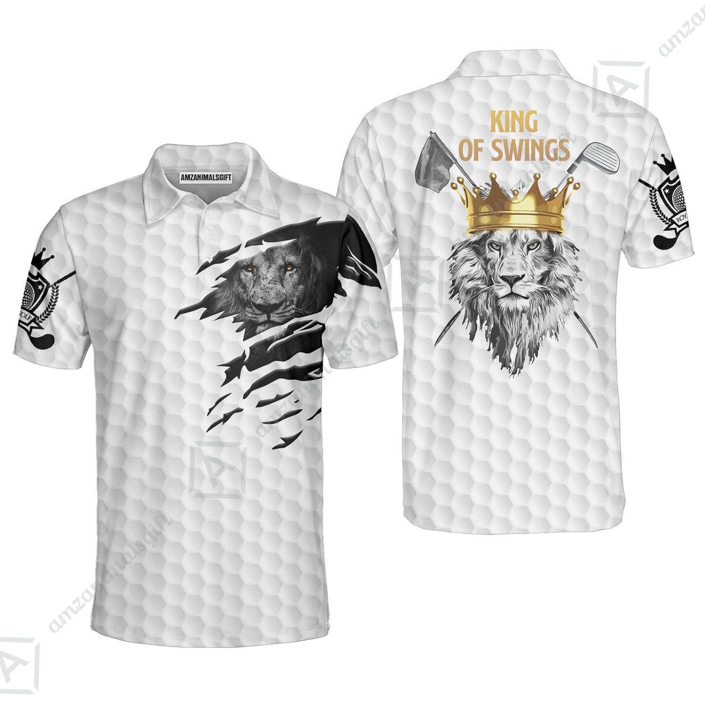 Black And White Lion King Sketching Golf Hawaiian Shirt, King Of Swings Lion Golfing Hawaiian Shirt