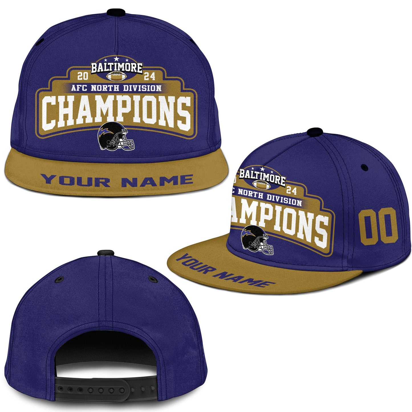 Custom Baltimore American Football 2024 AFC North Division Champions Snapback Hat Cap, Division Champs Custom Snapback Hat Cap