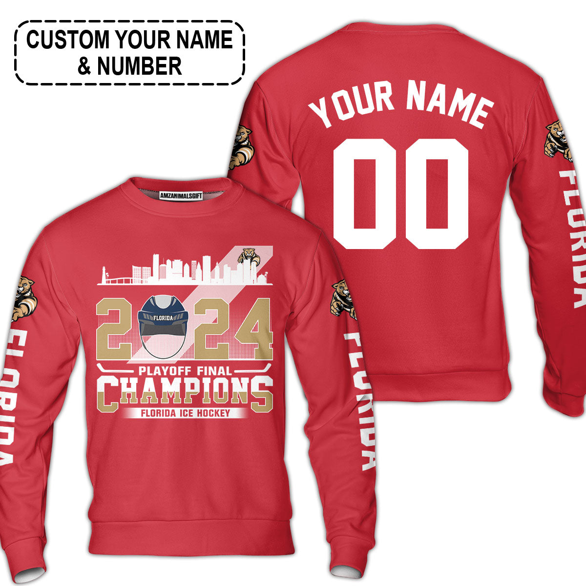 Customized Florida Ice Hockey 2024 Playoff Final Champions Long Sleeve Shirt, Florida Hockey Shirt For Florida Ice Hockey Lovers - AOP