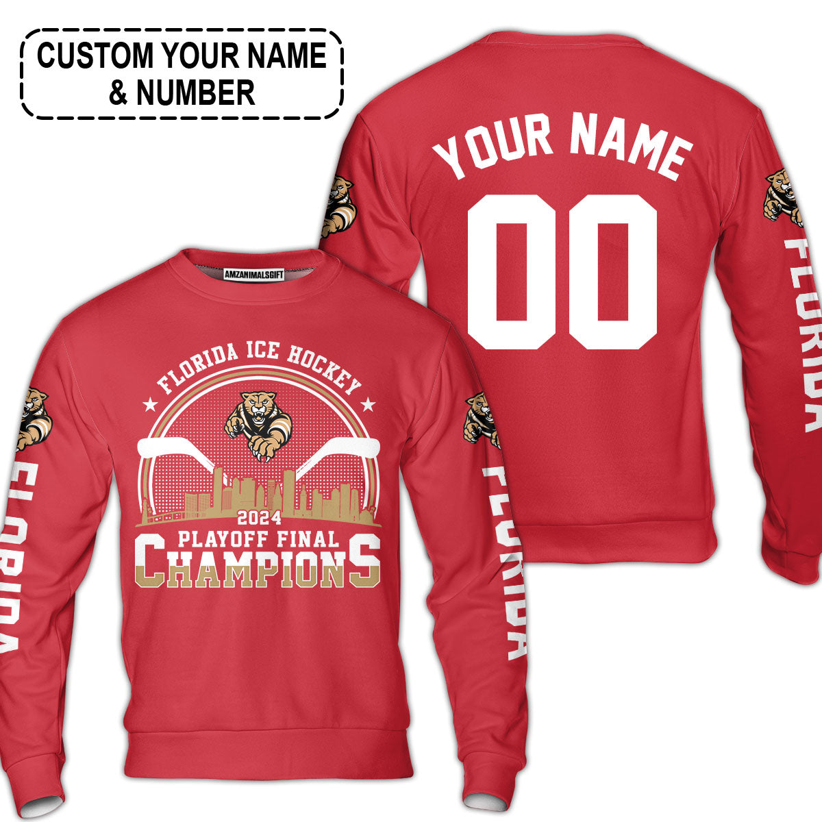 Customized Florida Ice Hockey 2024 Playoff Final Champions Sweatshirt, Florida Hockey Shirt For Florida Hockey Lovers - AOP