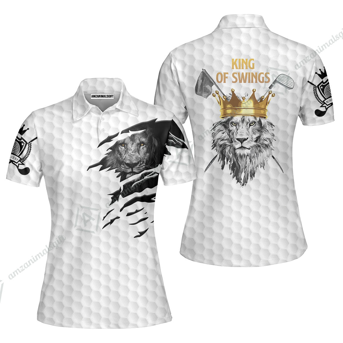 Black And White Lion King Sketching Golf Hawaiian Shirt, King Of Swings Lion Golfing Hawaiian Shirt