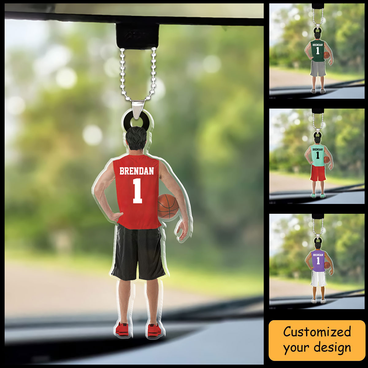 Personalized Basketball Man Car Ornament, Basketball Boy Holding Car Ornament, Basketball Team Gift For Basketball Lovers