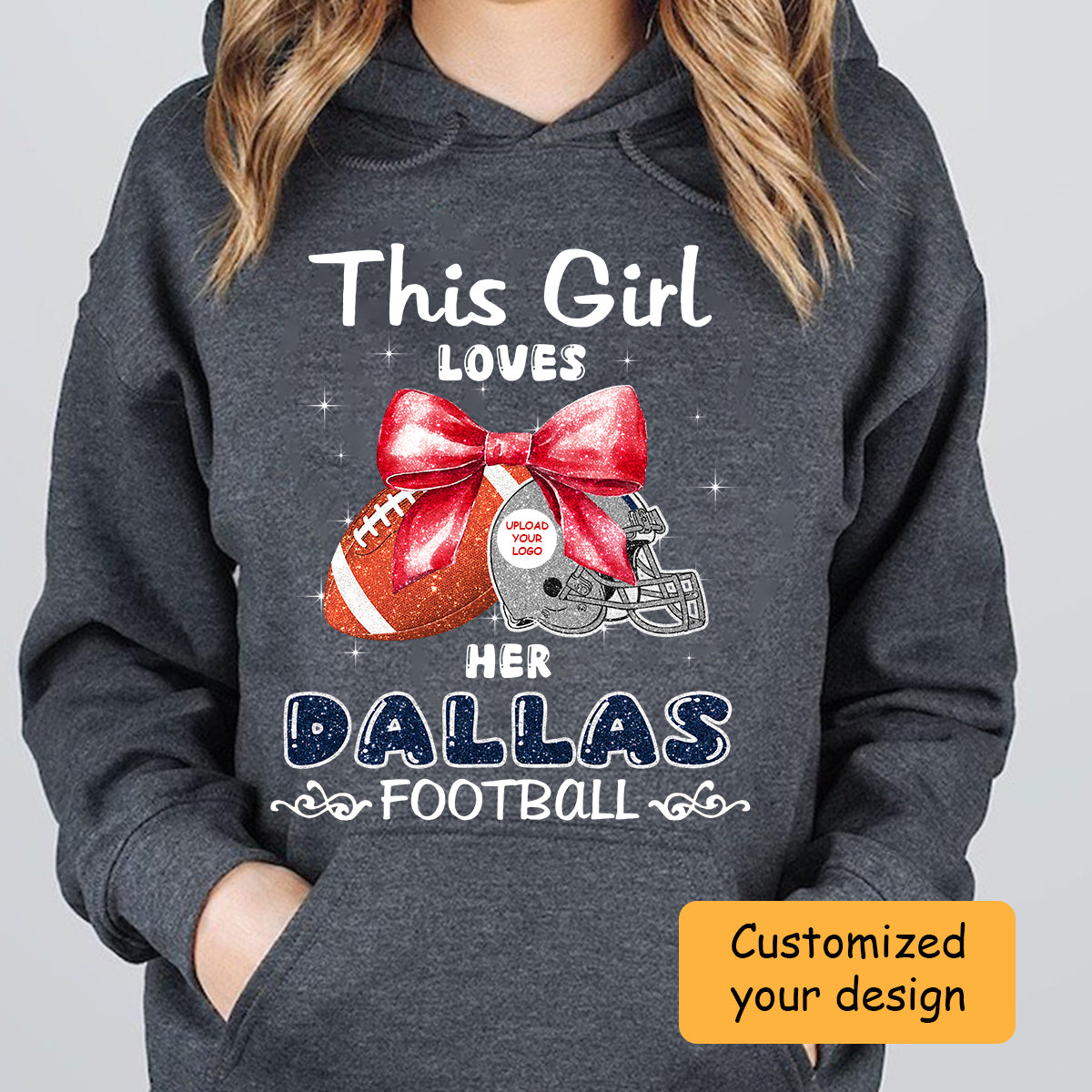 Personalized Women Love Dallas Football Coquette Bow Shirt, American Football Girl Mom Game Day Cheer Shirt
